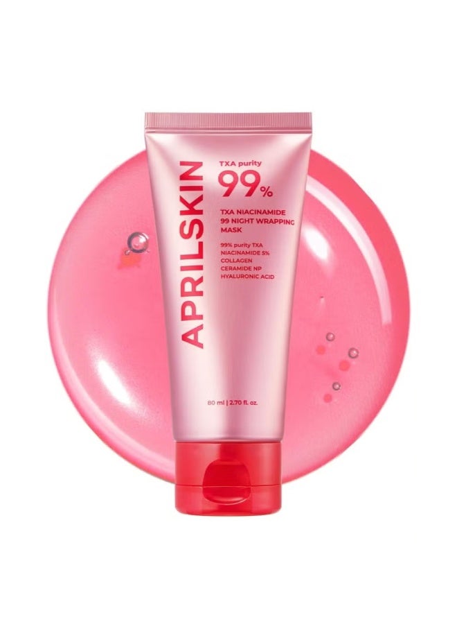 APRILSKIN TXA Niacinamide 99 Overnight Wrapping Mask | 99% High-Purity TXA+Niacinamide for Uneven Skin Tone | Overnight Skin Booster for Toning Care, Firming & Pore Care | 80ml