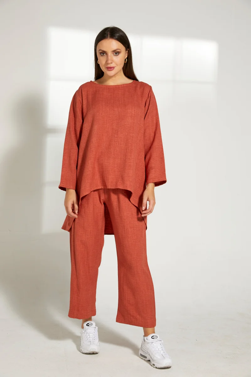 Moistreet Asymmetric Boat Neck Top & Pants Set