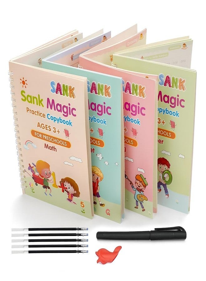 DASHDYNAMO Sank Magic Practice Copybook, Number Tracing Book for Preschoolers, Reusable Writing Tool, 4 Books with Pen and 10 Refills - Image 1