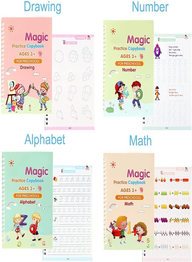 DASHDYNAMO Sank Magic Practice Copybook, Number Tracing Book for Preschoolers, Reusable Writing Tool, 4 Books with Pen and 10 Refills - Image 3