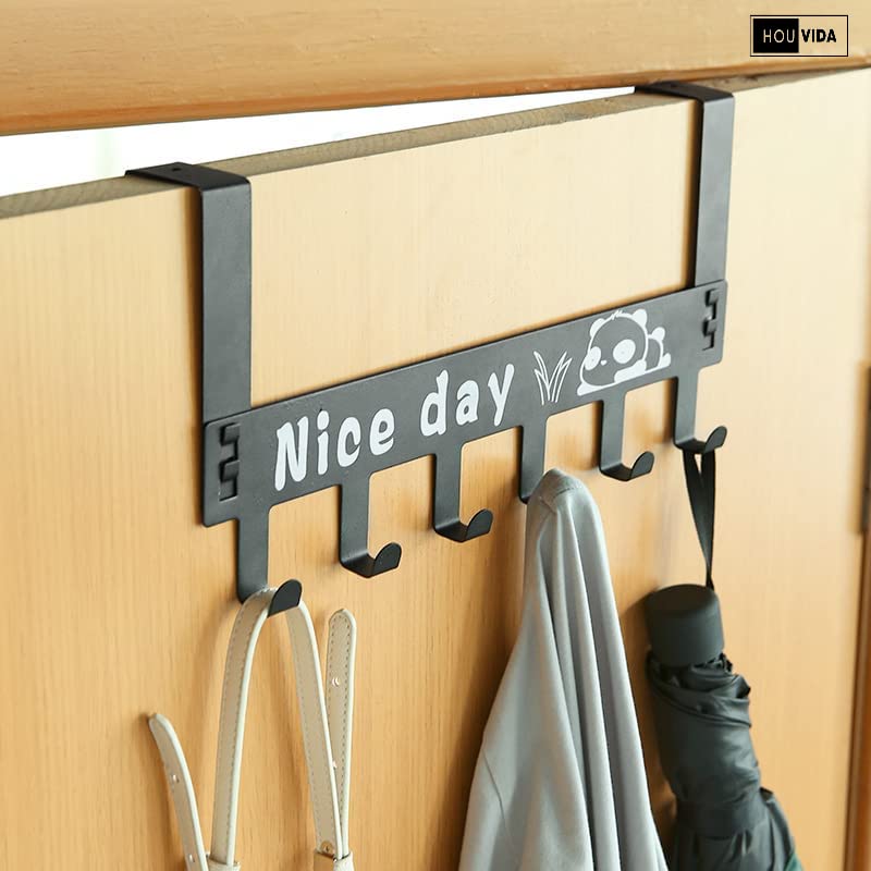 HOUVIDA CarbonMetal Over Door Hanger for Cloths Drill Free Door Handing Hooks Suitable for Bathroom Bedroom Doors Scarf Coat Cloth Holder Removable Door Hanger Black - Image 1