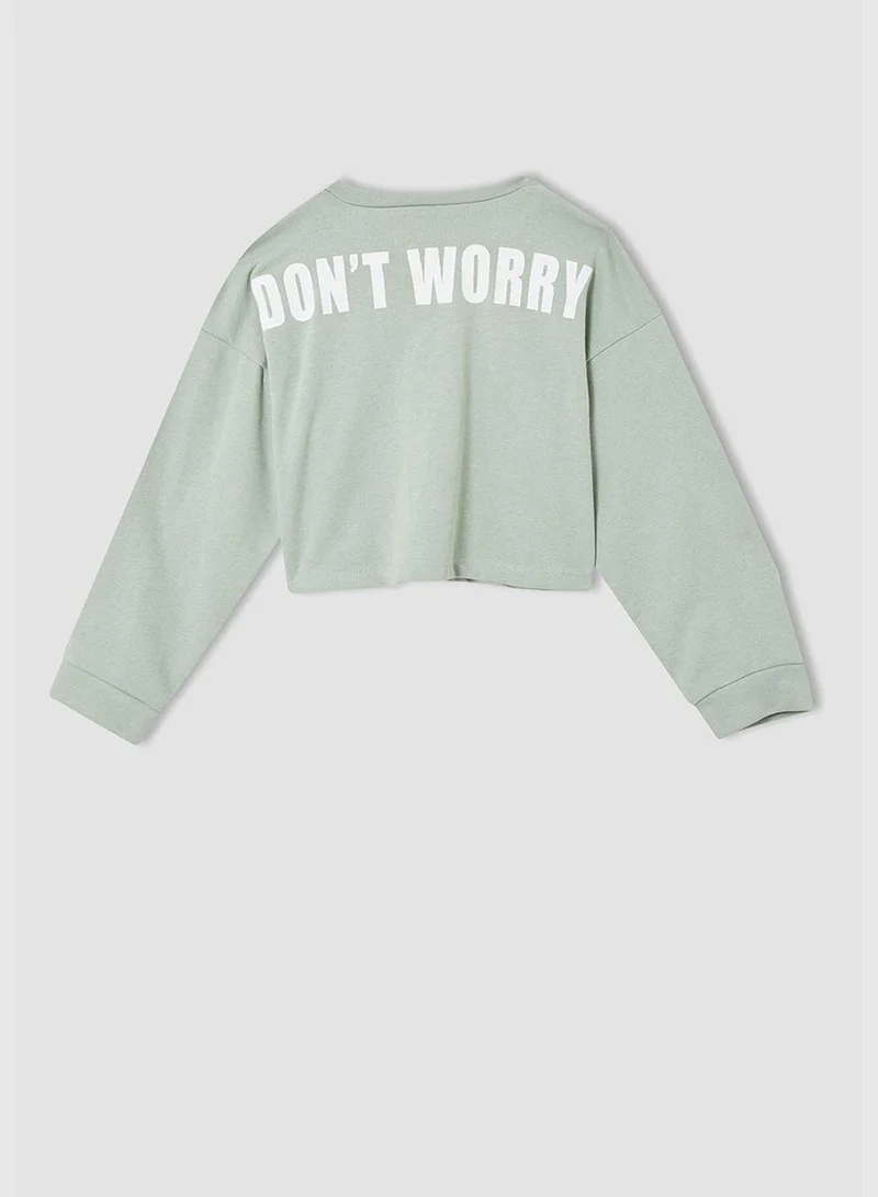 DeFacto Regular Fit Long Sleeve Printed Crop Sweatshirt