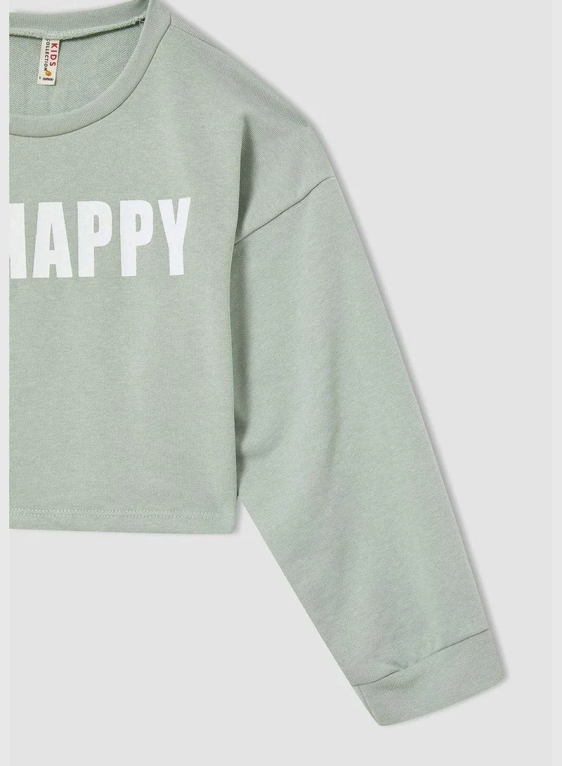 DeFacto Regular Fit Long Sleeve Printed Crop Sweatshirt