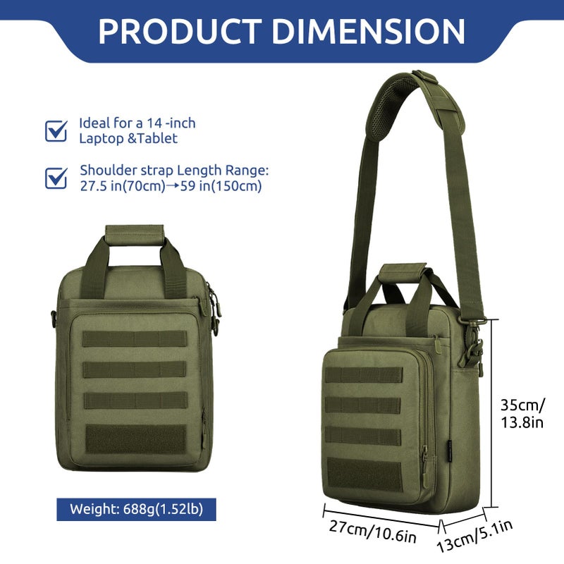 ZHIERNA Tactical Messenger Bag, Tactical Briefcase for Men Tactical Laptop Bag Heavy Duty MOLLE Shoulder Pack Handbag for Men(Army Green) - Image 3