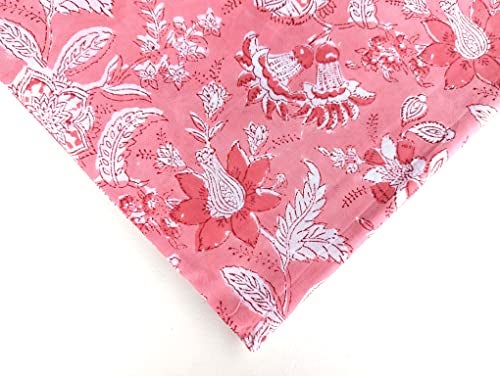 AVKA Studio Hand Block Print Fabric by The Yard - PRECUT 1 Yard 42 Inch Width - 100% Cotton Material - Pink Floral Pattern - Light Weight Indian Cloth for Making Summer Dress Tops Indian Fabric etc - Image 3