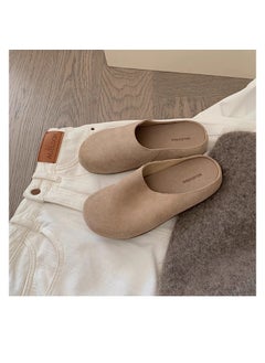 Grape Mom Autumn New Genuine Leather Row Style Soft Face Lazy One Pedal Thick Bottom Big Head Burkenite Shoes Half Slippers for Women P9758 milk tea