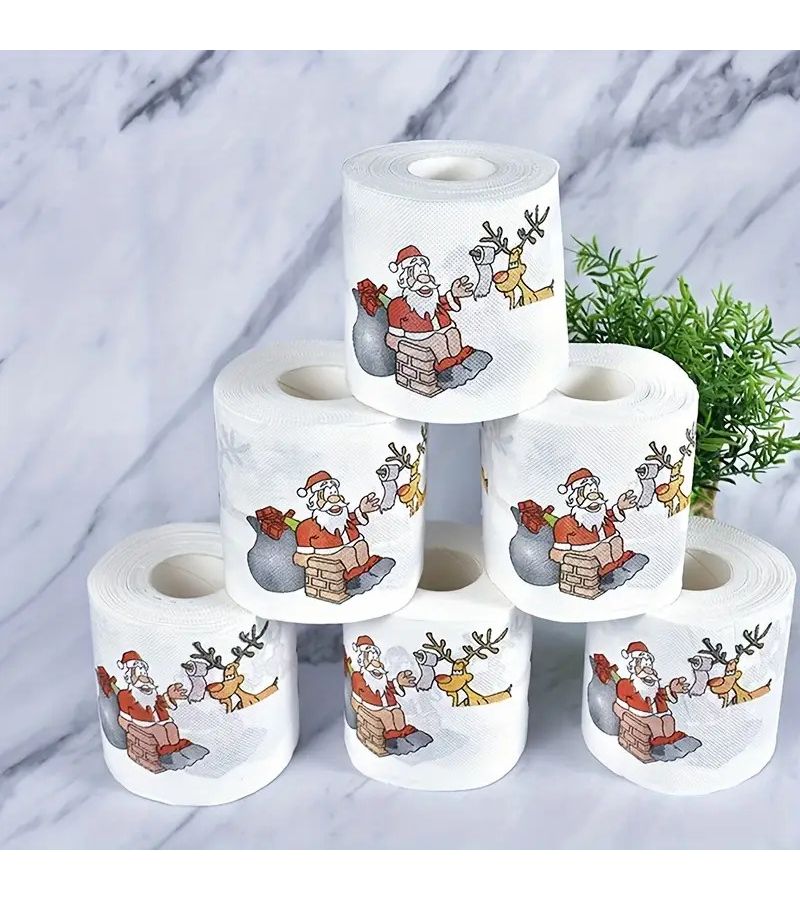 Santa Motif Swirl Toilet Paper Roll 3.94x3.94inch Festive Home Decor - Image 1