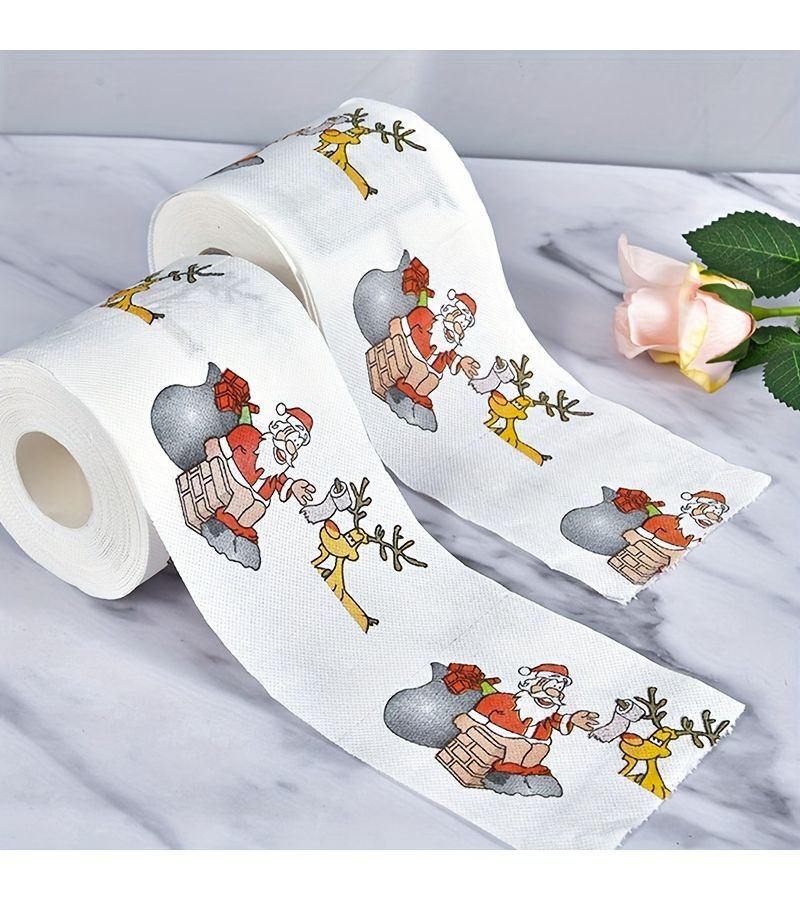 Santa Motif Swirl Toilet Paper Roll 3.94x3.94inch Festive Home Decor - Image 2