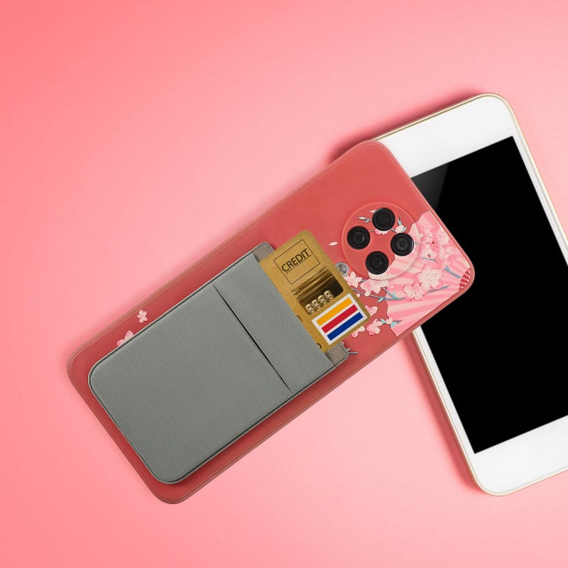 Marble Pattern Phone Card Holder With Strong Adhesive Black Gray Double Slot Wallet Sticker - Image 4