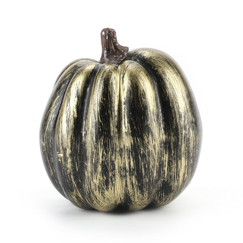 WESAPPINC WESAPPINC Artificial Pumpkins 14PCS White Fake Pumpkins Assorted Pumpkins Large Faux Harvest Pumpkins for Autumn Thanksgiving Halloween Seasonal Holiday Decor Decoration (7pcs Gold Brush Black)  - Image 2