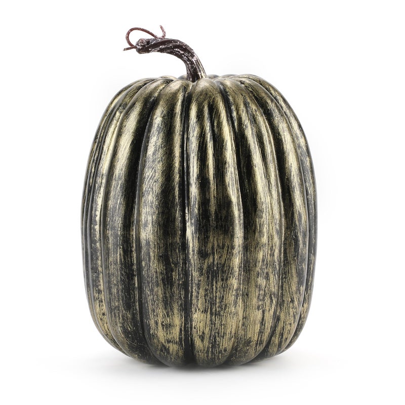 WESAPPINC WESAPPINC Artificial Pumpkins 14PCS White Fake Pumpkins Assorted Pumpkins Large Faux Harvest Pumpkins for Autumn Thanksgiving Halloween Seasonal Holiday Decor Decoration (7pcs Gold Brush Black)  - Image 3