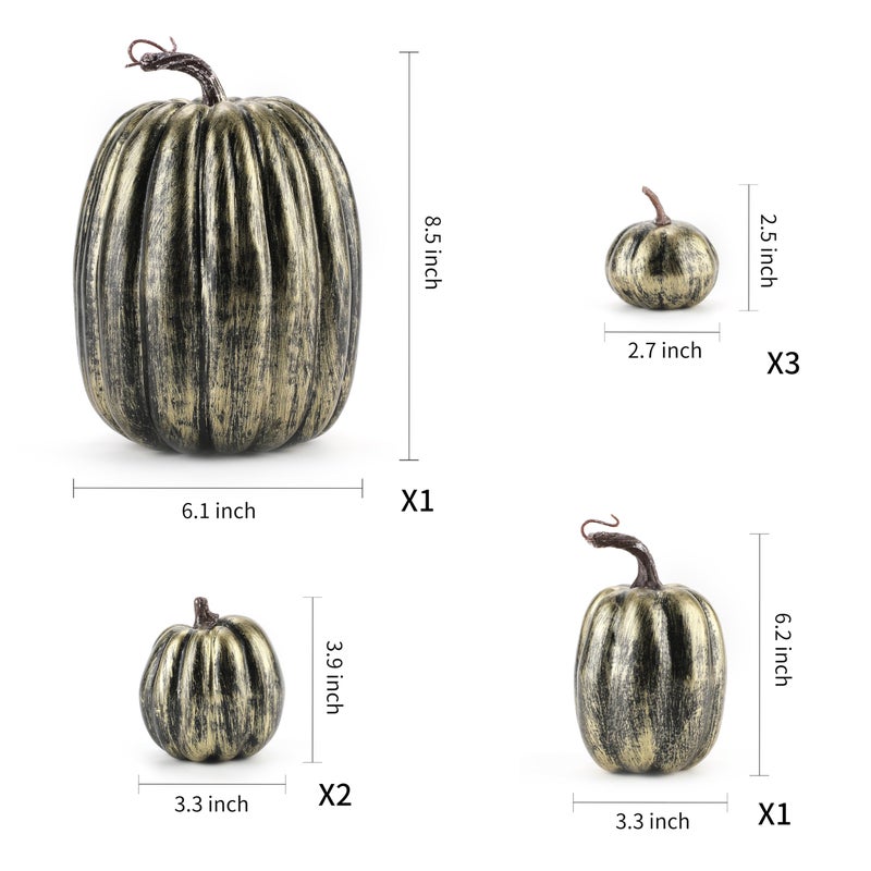 WESAPPINC WESAPPINC Artificial Pumpkins 14PCS White Fake Pumpkins Assorted Pumpkins Large Faux Harvest Pumpkins for Autumn Thanksgiving Halloween Seasonal Holiday Decor Decoration (7pcs Gold Brush Black)  - Image 5