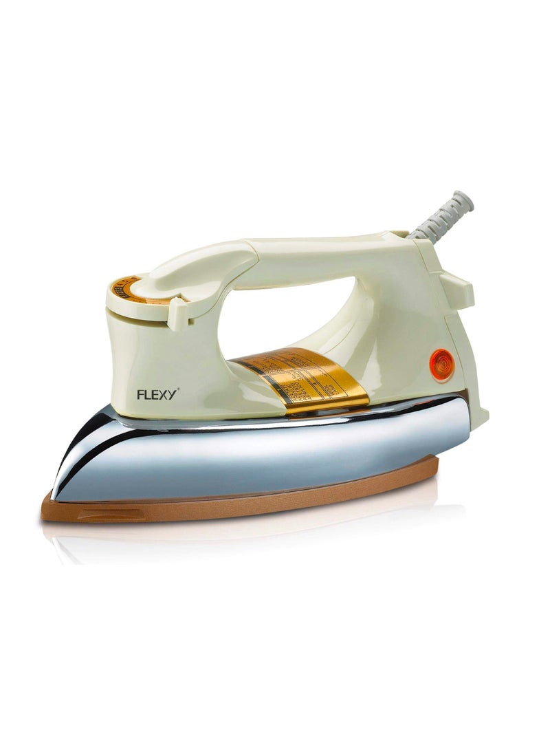 Automatic Dry Iron: Super Deluxe Heavy Weight Iron Box with Temperature Settings Dial, Auto Shut Off Function, and Teflon Coating - Suitable for All Fabrics - White/Golden (2.5 kg, 1200 W)