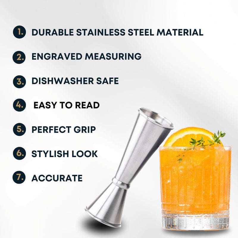 B BARIANTTE BARIANTTE Cocktail Jigger for Bartending, 2 oz 1 oz Japanese Measuring Shot Glass - Silver - Image 2