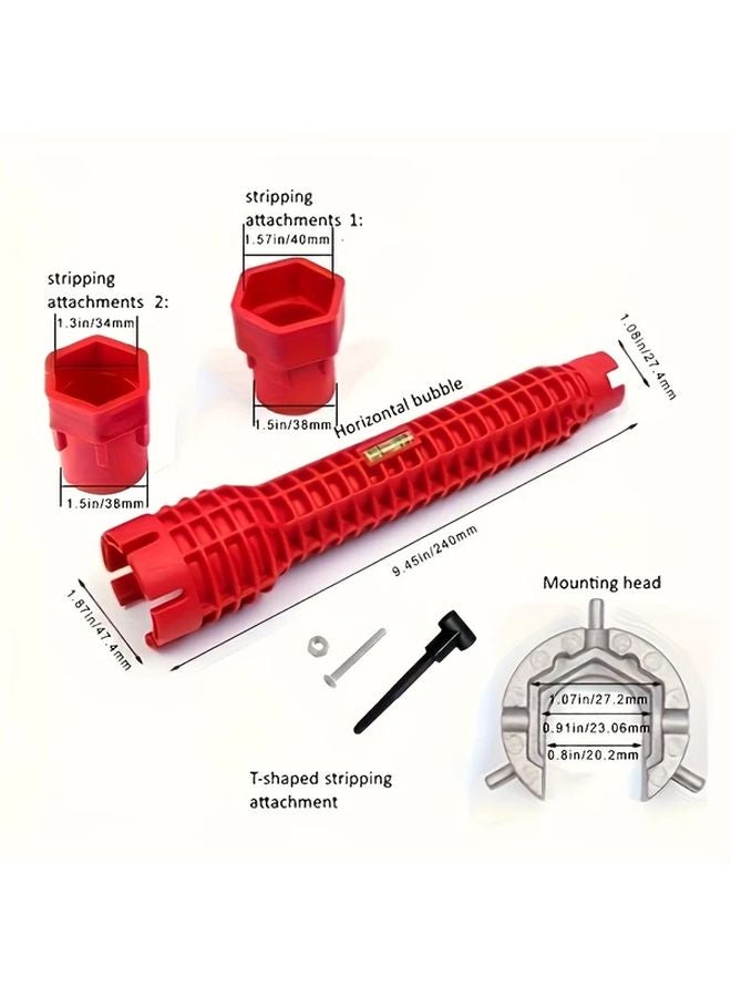 Red 5 In 1 Multi Functional Sink Wrench Adjustable Narrow Space Head For Faucet Toilet Sink Bathroom Kitchen Plumbing - Image 3