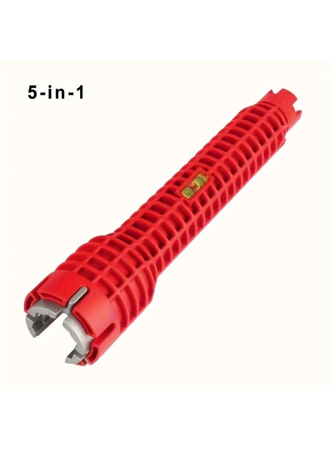 Red 5 In 1 Multi Functional Sink Wrench Adjustable Narrow Space Head For Faucet Toilet Sink Bathroom Kitchen Plumbing - Image 1