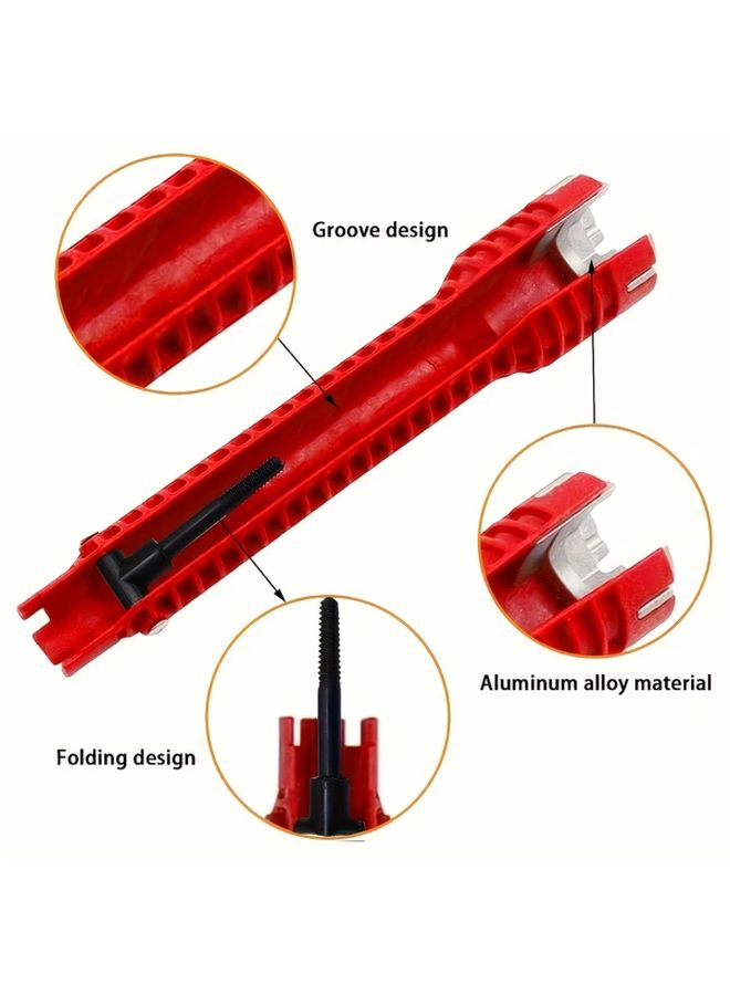 Red 5 In 1 Multi Functional Sink Wrench Adjustable Narrow Space Head For Faucet Toilet Sink Bathroom Kitchen Plumbing - Image 5