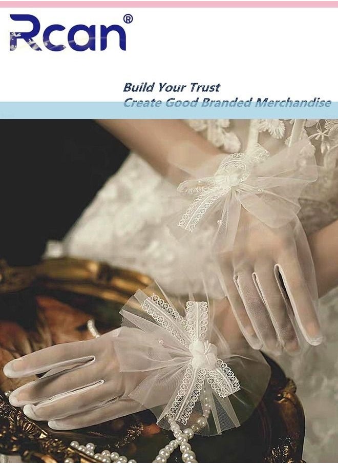 Rcan Ladies French Elegant Vintage Mesh Sunscreen Lace Gloves Bridal Wrist Accessories Short Gloves for Prom Party Wedding Tea Party Cosplay for Women Free Size  - Image 4