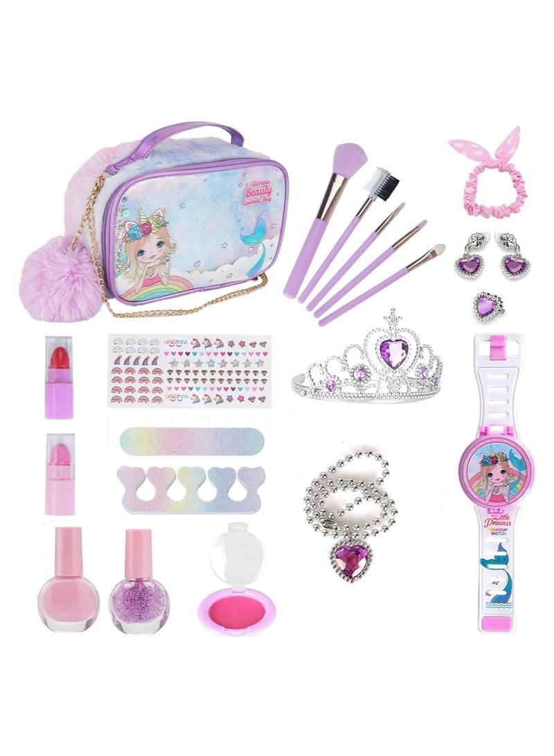 20 Piece Kids Makeup Set for Girls Washable Makeup Set with Makeup Bag Safe and Non-toxic Kids Makeup Set Pretend Play Makeup Set Birthday Gift for Kids 3-10 Years Old (D) - Image 1