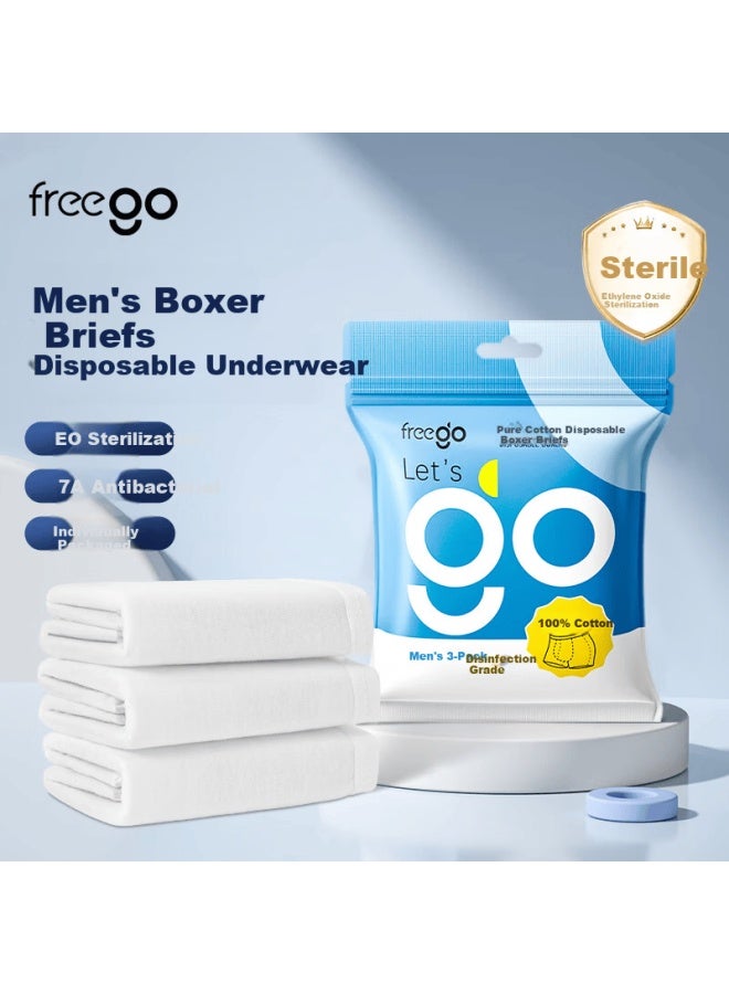 Free Go Freego Disposable Men's Cotton Boxer Briefs Sterilized Travel Portable Wash-free Daily Use Plus Size 4XL 9-pack White - Image 1