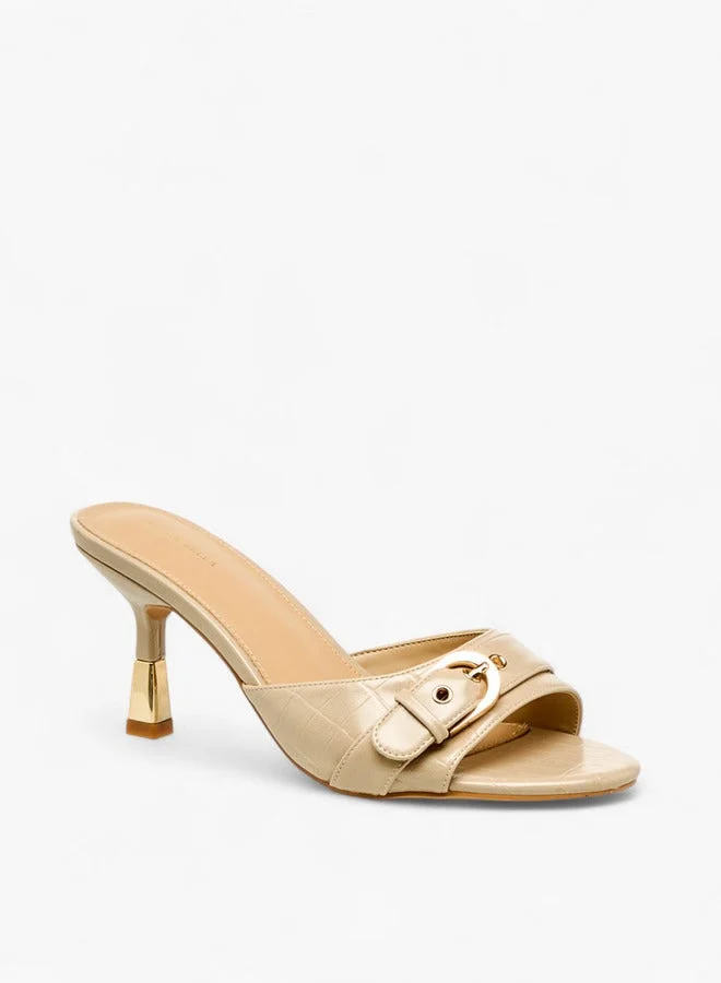 Flora Bella By Shoexpress Women Buckle Detail Flared Heel Sandals