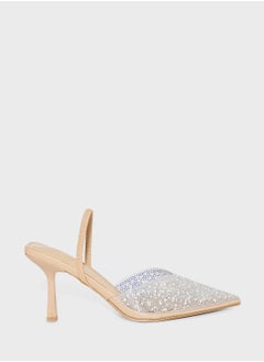 Truffle Clear Embellished Pointed Pump  - Image 1