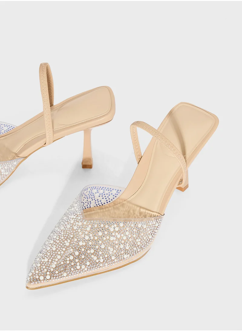 ترافل من نمشي Clear Embellished Pointed Pump