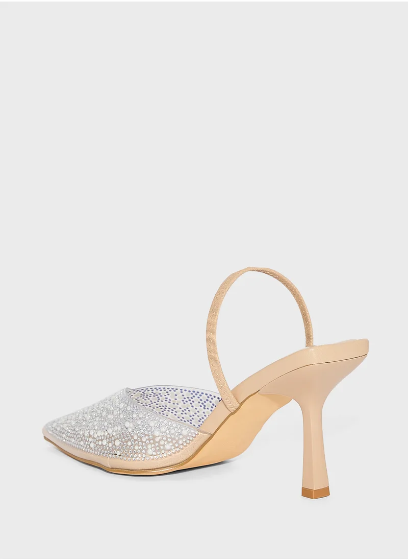 ترافل من نمشي Clear Embellished Pointed Pump