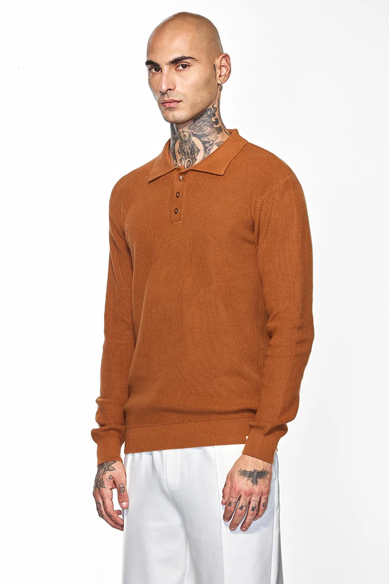 SNITCH تيشيرت بولو سادة بني من كور لاب