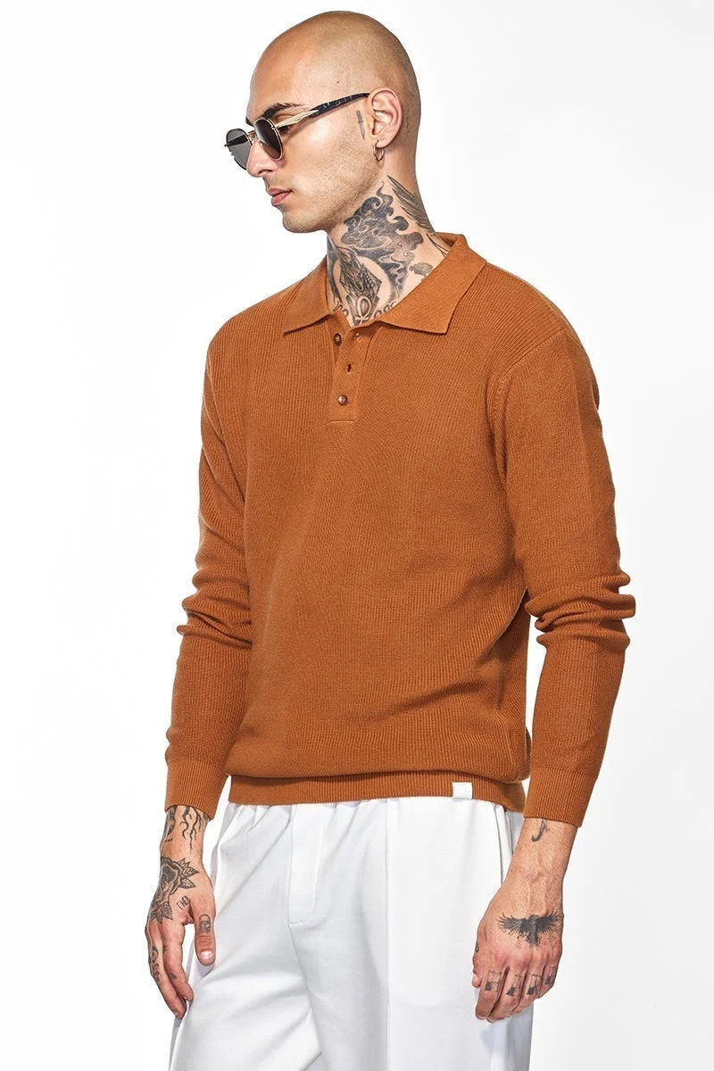 سنيتش تيشيرت بولو سادة بني من كور لاب