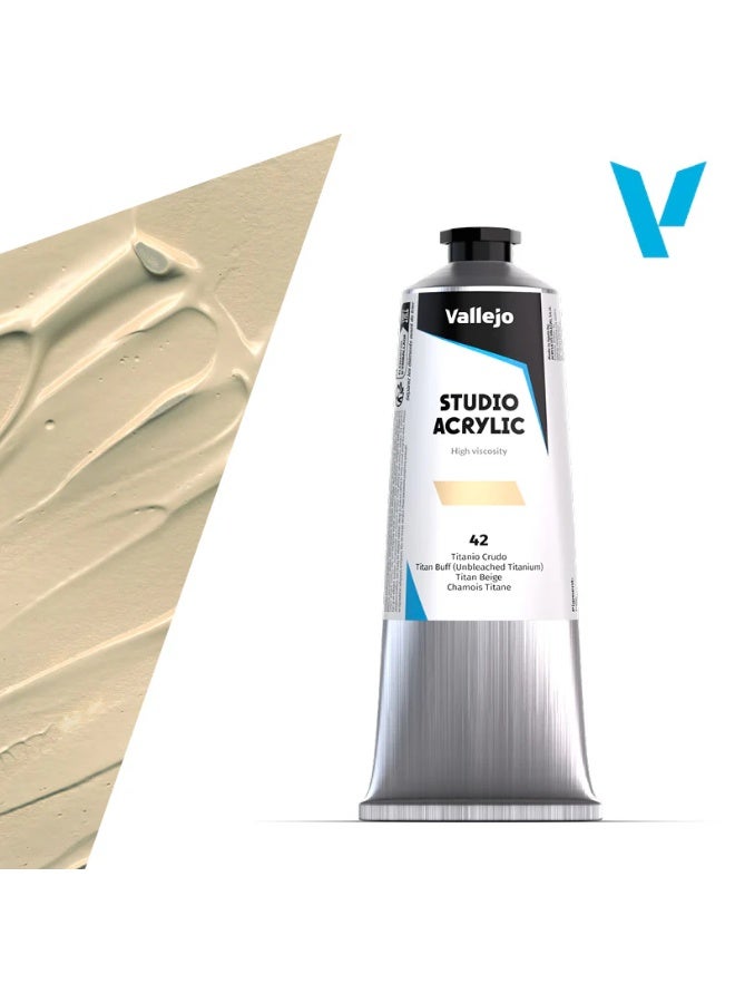 ألوان أكريليك احترافية للفنانين والاستوديوهات - تيتانيوم باف (تيتانيوم غير مبيض)، صبغة عالية، تغطية سلسة على القماش والخشب - ١٢٥ مل