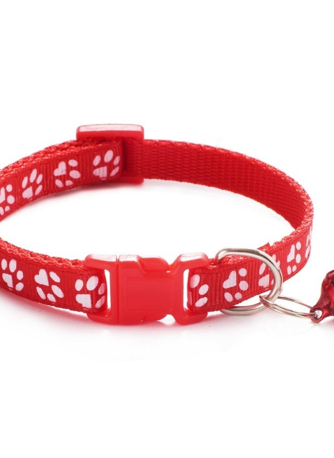 Generic - Adjustable Nylon Dog/Cat Collar with Bell, Multi-Colors Paw Print, for Small and Medium Pets, Adjustable Cat Collar Cute Pet Collar With Removable Bell For Cats Small Dogs(Red） - Image 1