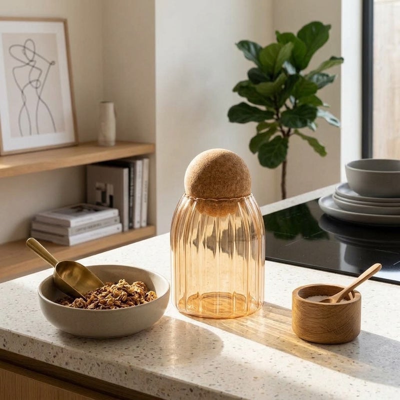 HomePro Sunlit Ribbed Glass Jar - Image 2