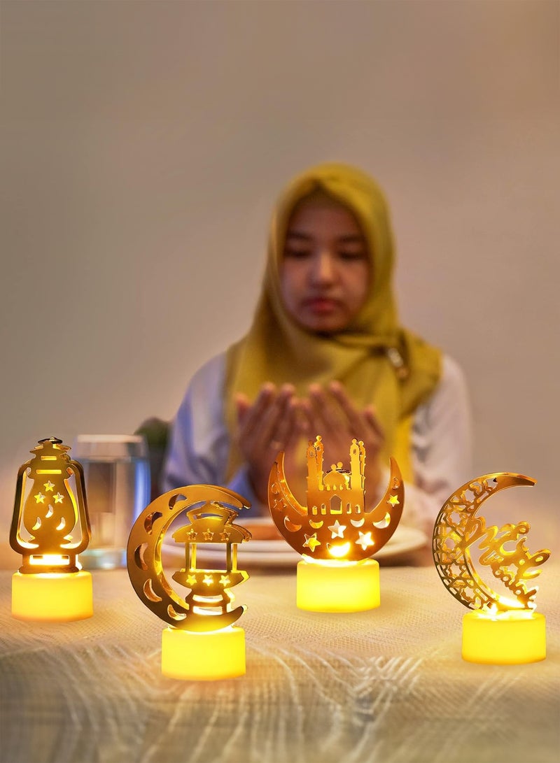 GOOGO 6 Pcs Ramadan Mini Lanterns Decoration, Eid Mubarak Candle LED Night Lights, Star and Moon Themed Candle Lamps, Ideal for Desktop Balcony Yard Eid Home Table Party Supplies Indoor & Outdoor Use - Image 5