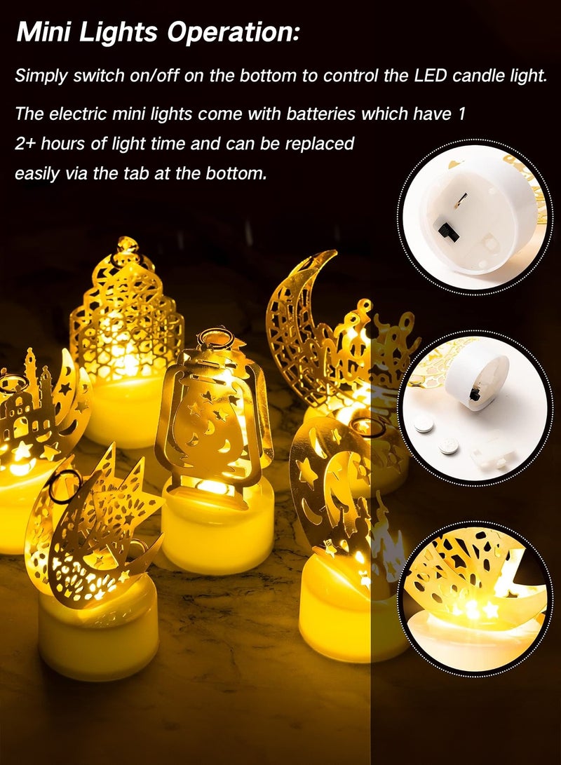 GOOGO 6 Pcs Ramadan Mini Lanterns Decoration, Eid Mubarak Candle LED Night Lights, Star and Moon Themed Candle Lamps, Ideal for Desktop Balcony Yard Eid Home Table Party Supplies Indoor & Outdoor Use - Image 2