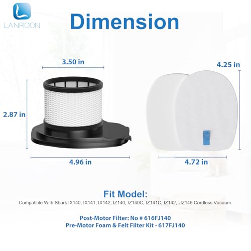 LANROON IX141 Filters Fit for Shark IX141 IX140 IZ140 IX142 IZ140C IZ142 UZ145 IZ141C IX141H WZ140 Stick Vacuum, Replace Part 616FJ140 & 617FJ140, 2 Pack HEPA Filter 6 Pack Foam & Felt Filter Kit - Image 3