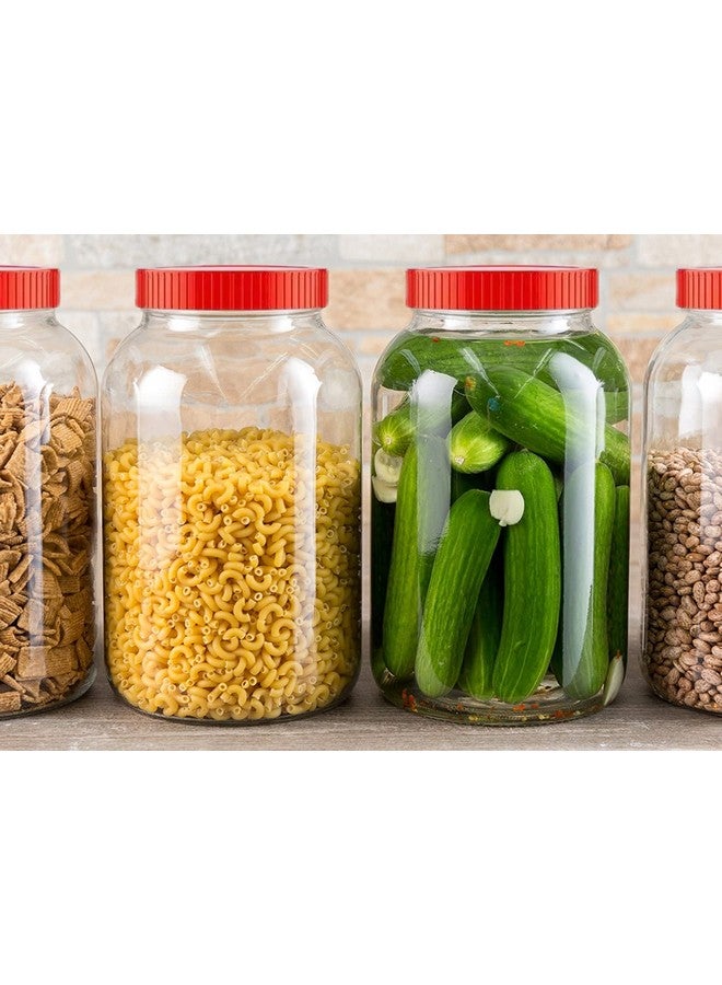 Brezzycloud Piraml Glass Round Shape Transparent Glass Jars & Containers for Kitchen Pantry, Snacks,Dry Fruits, Coffee Beans Storage with Red Color Plastic Lid (Set Of 2) (3000ml Round Red Cap) - Image 2