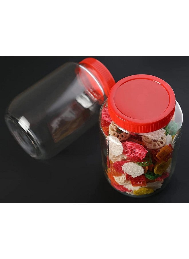 Brezzycloud Piraml Glass Round Shape Transparent Glass Jars & Containers for Kitchen Pantry, Snacks,Dry Fruits, Coffee Beans Storage with Red Color Plastic Lid (Set Of 2) (3000ml Round Red Cap) - Image 4