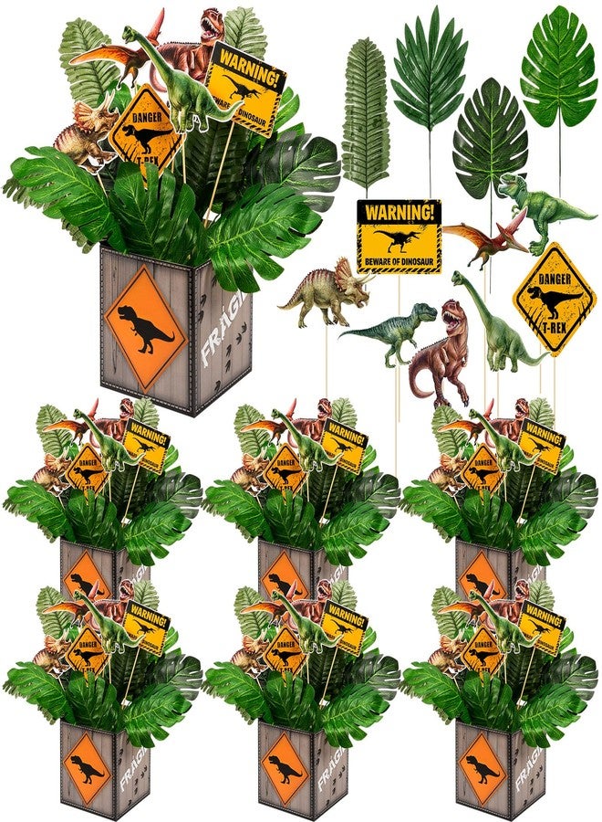 Weekgrat 6 Set Dinosaur Party Table Centerpiece Decorations Include Cassette Tape Bucket Centerpiece Sticks Table Toppers Photo Booth Props with Paper Decor for Party - Image 1