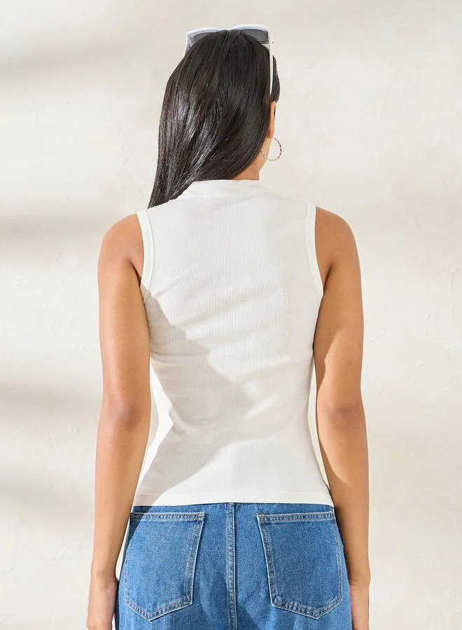 Styli Ribbed High Neck Fitted Tank Top