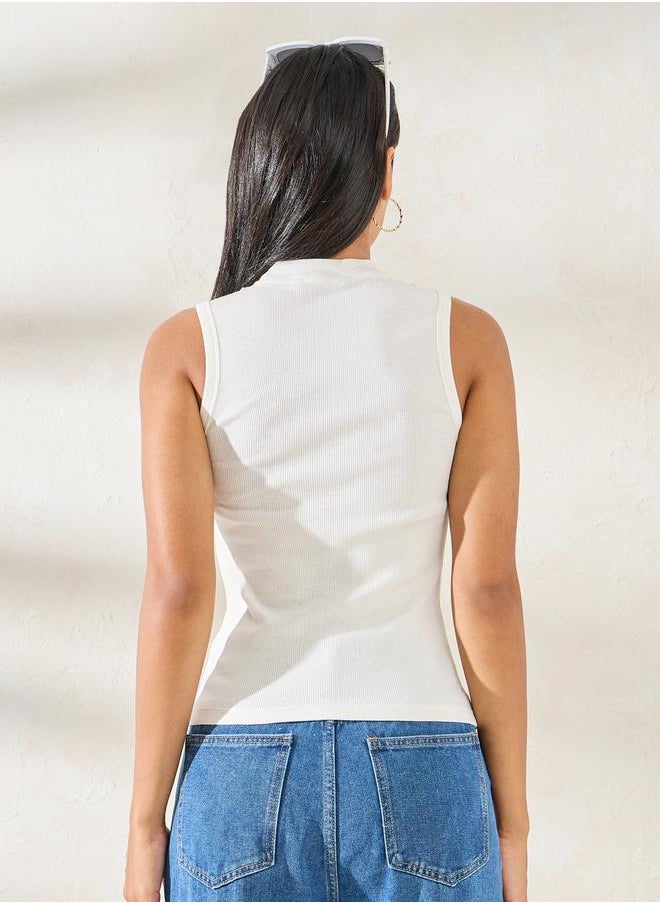 Styli Ribbed High Neck Fitted Tank Top  - Image 4