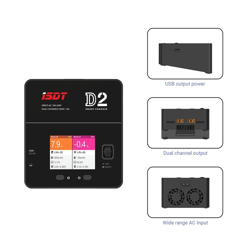 Isdt Lipo Battery Charger D2 Mk2 With Ac 2X200W Dual Output Mode Hobby Smart Lipo Charger Discharger For 1-6S Li-Ion Life Nicd Nimh Lihv Pb Smart Battery - Image 3