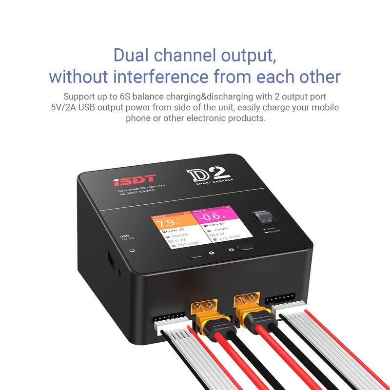 Isdt Lipo Battery Charger D2 Mk2 With Ac 2X200W Dual Output Mode Hobby Smart Lipo Charger Discharger For 1-6S Li-Ion Life Nicd Nimh Lihv Pb Smart Battery - Image 4