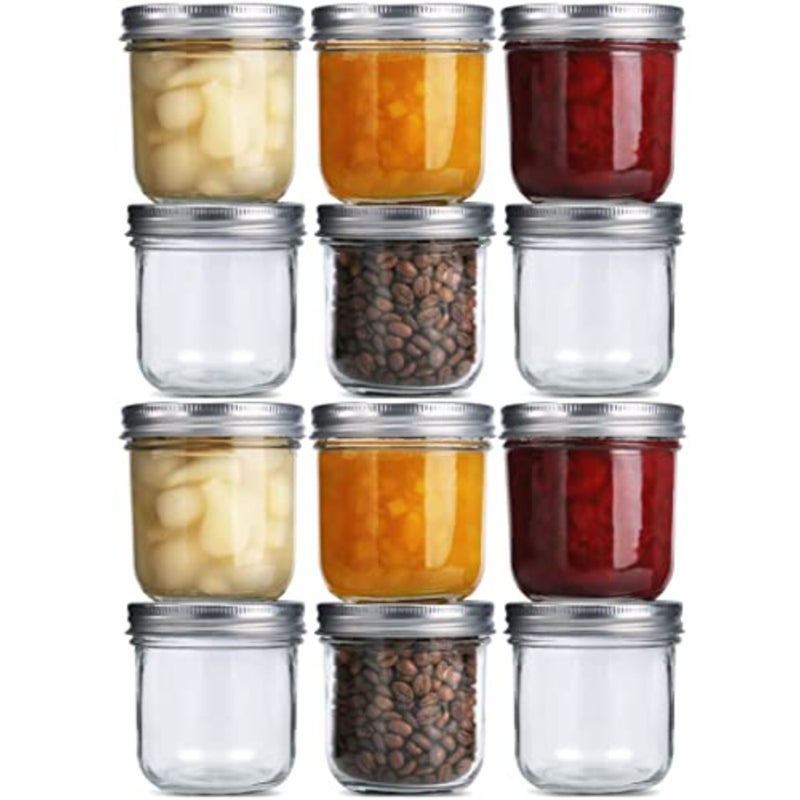baihuoMason Jars with Airtight Metal Regular Lids 10oz/300ml,Sealed Clear Glass Canning Jars with Wide Mouth for Spices, Honey, Jam, dessert Jelly, of 12 - Image 1