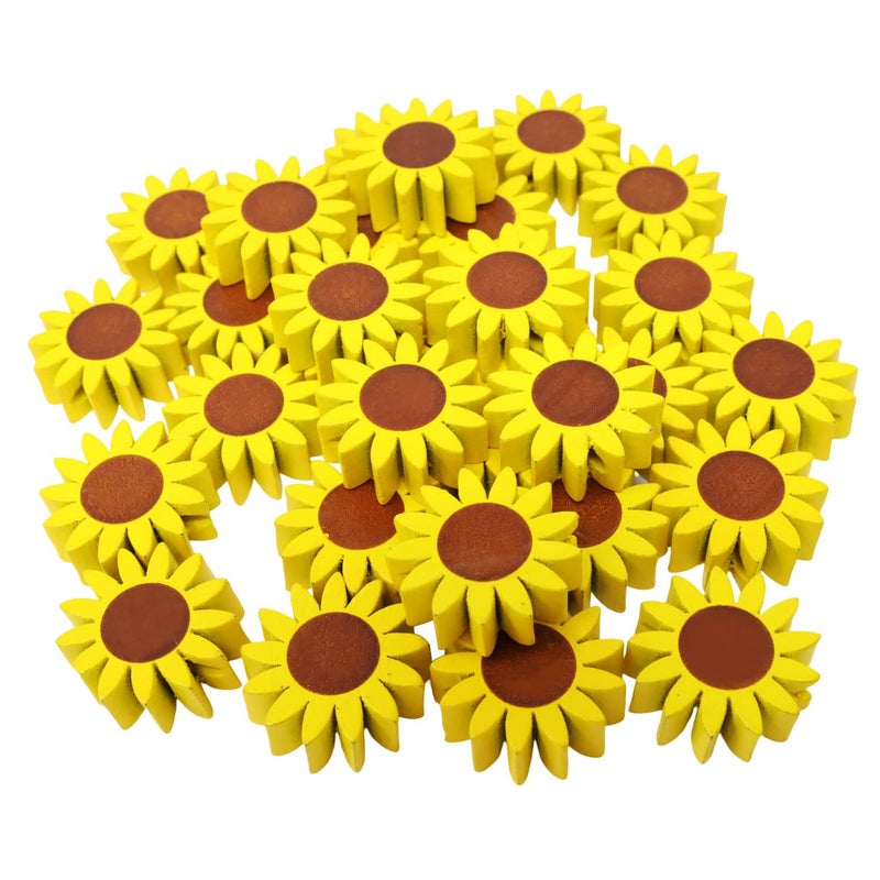 Honbay 30PCS Wooden Sunflower Beads Round Flower Shape Loose Beads for Jewelry Making DIY Crafts Decorations 21mm Yellow