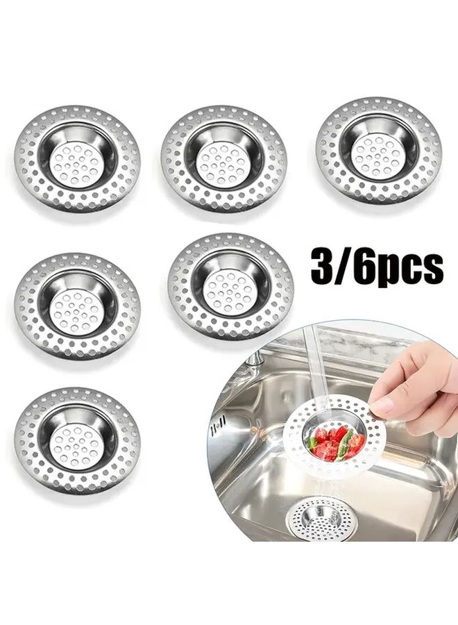 6pcs Silvery Stainless Steel Sink Strainer 3 Inch Round Drain Catcher for Kitchen Bathroom Food Hair Waste - Image 1