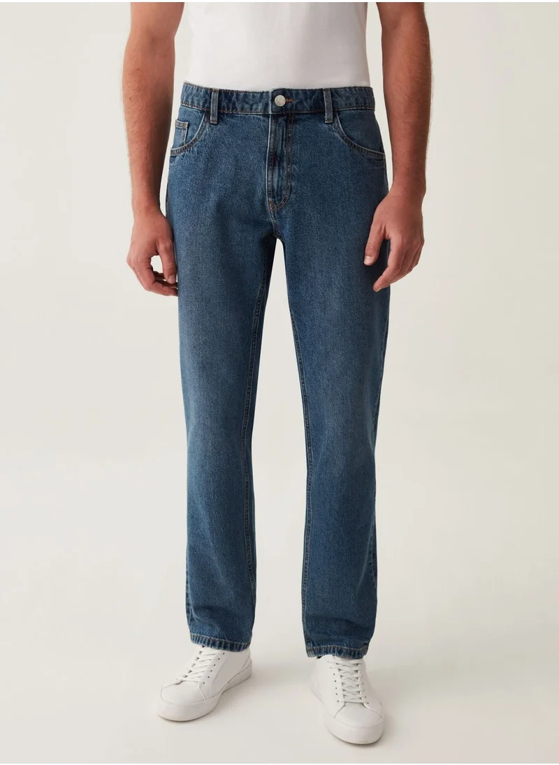 او في اس OVS Regular-Fit Acid-Wash Jeans With Five Pockets