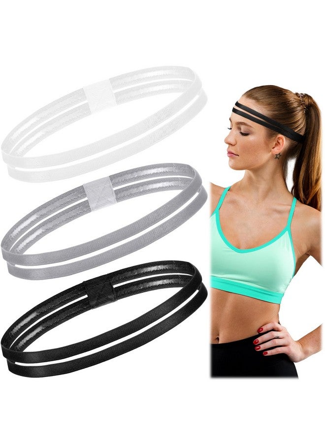 Shappy 3 Pieces Double-Straps Sport Headbands Elastic Hairband Non-Slip Sweatband for Women or Men(Black, White, Grey) - Image 1