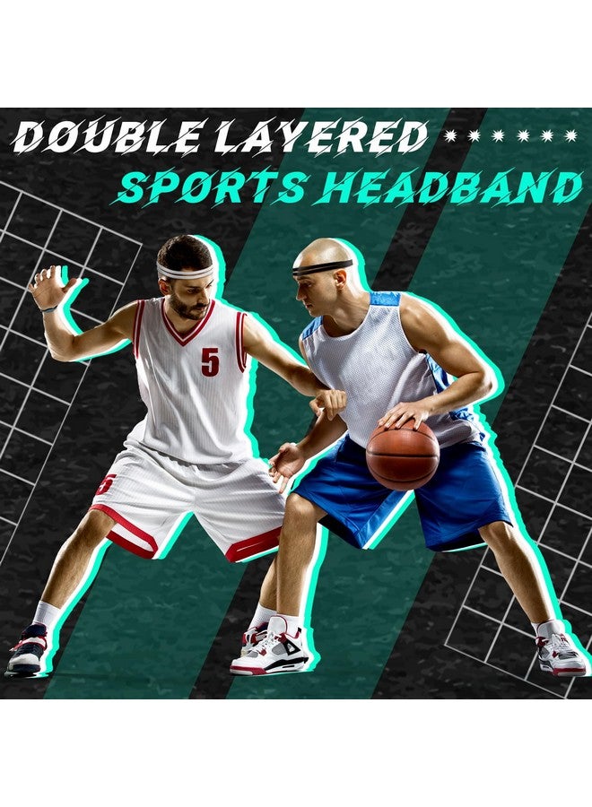 Shappy 3 Pieces Double-Straps Sport Headbands Elastic Hairband Non-Slip Sweatband for Women or Men(Black, White, Grey) - Image 4