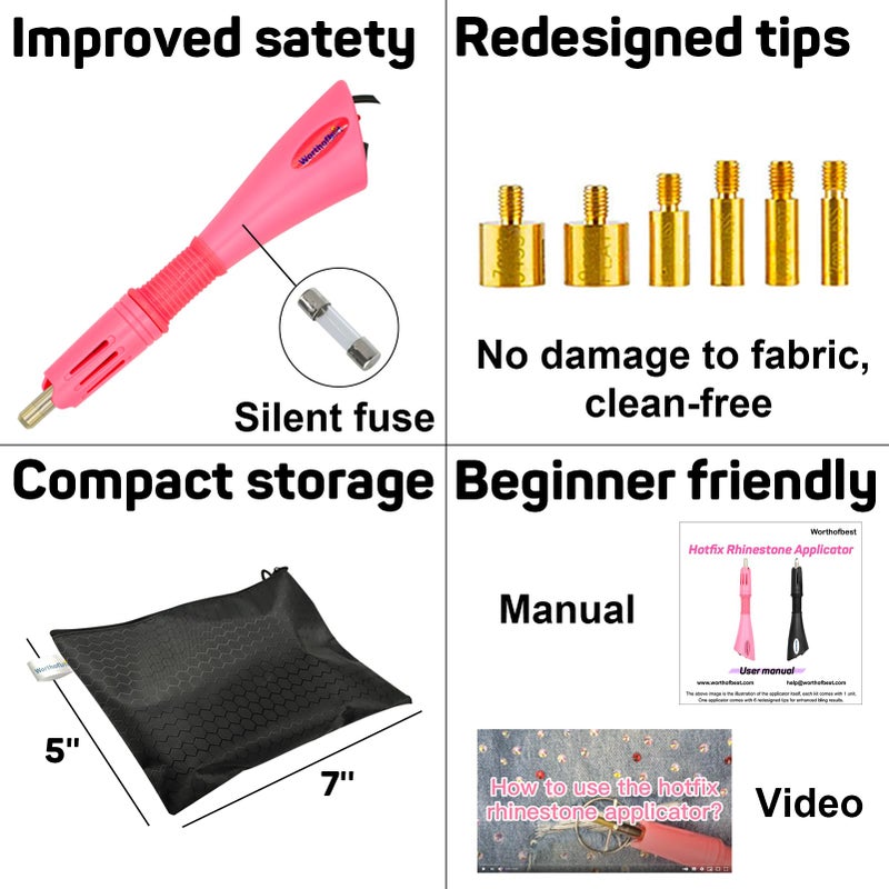 Worthofbest Hotfix Applicator with 3400 Pcs Hot Fix Rhinestones, Bedazzler Kit with Rhinestones, Bedazzle Gun for Clothing, Clothes, Fabric, Leather - 3mm 4mm 5mm SS10 SS16 SS20 - Washable | Zipper Bag  - Image 3